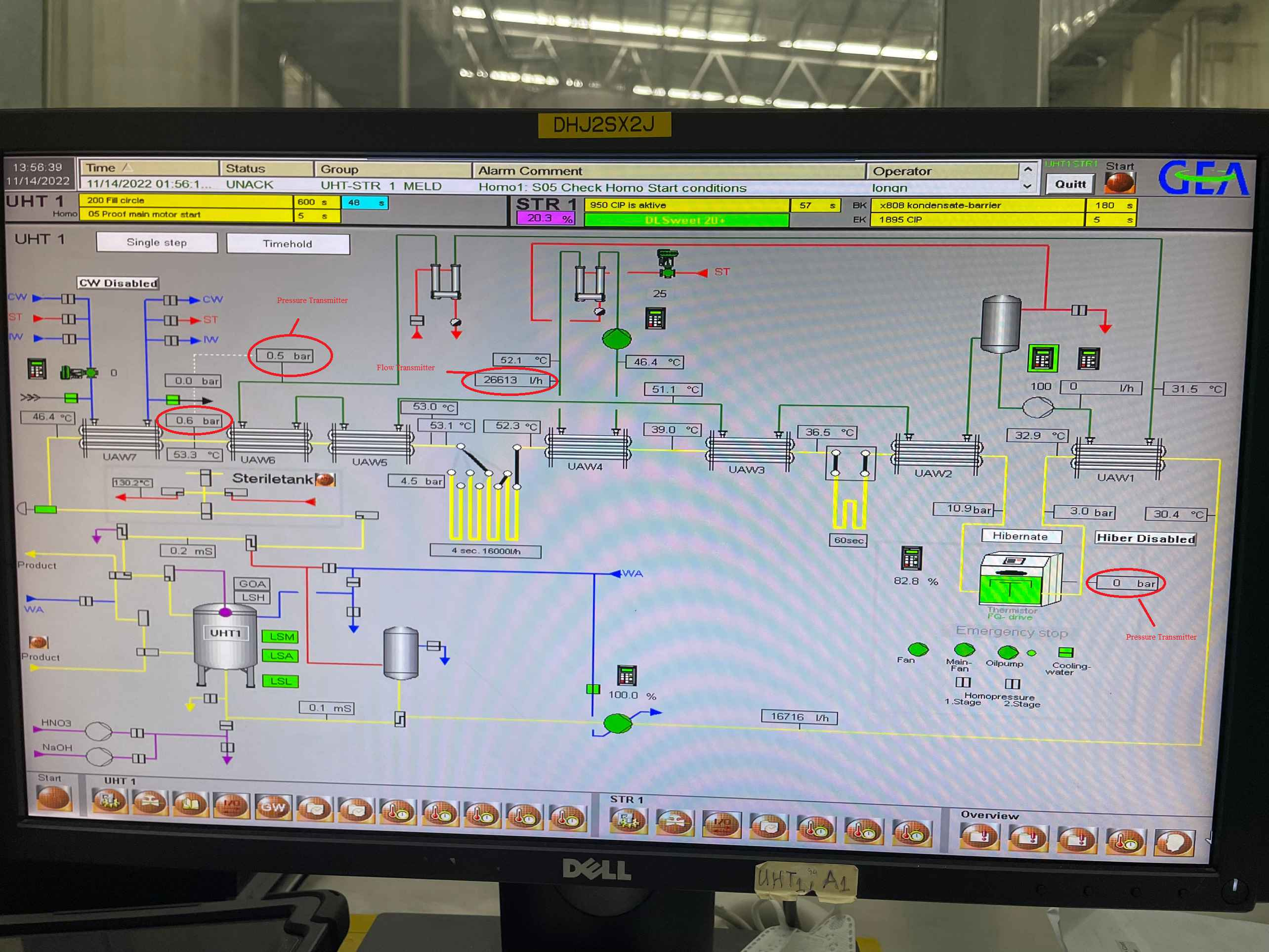Hệ thống tự động thanh trùng/ tiệt trùng sữa - màn hình SCADA