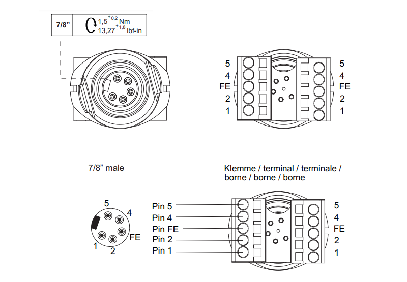 Đầu nối 78'' male sang terminal Murrelektronik 4000-69000-2040000 - terminal block