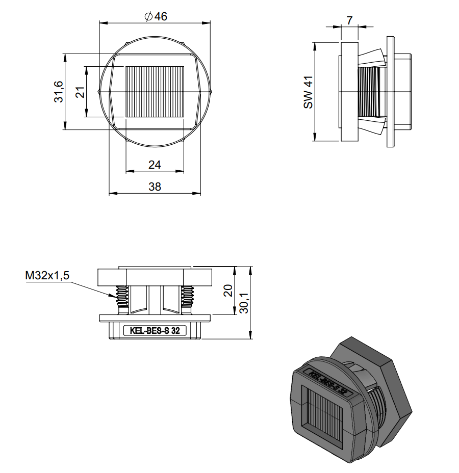 Ốc siết cáp dạng chổi chống bụi 51538 - kích thước