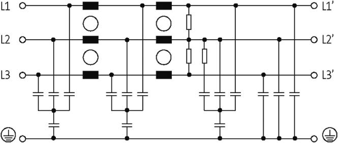 Bộ lọc nhiễu 3 pha 2 cấp 10556 - sơ đồ mạch điện