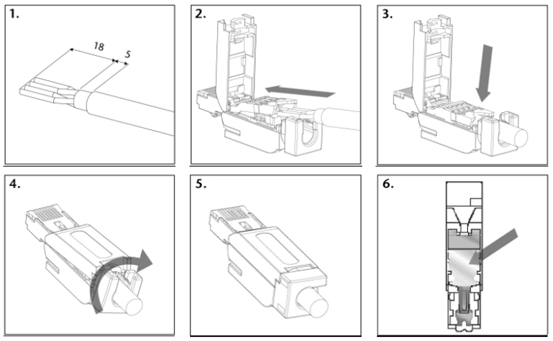 Helmholz Đầu nối Profinet EasyConnect 180° 10100 Mbits 700-901-1BB10 - assembly