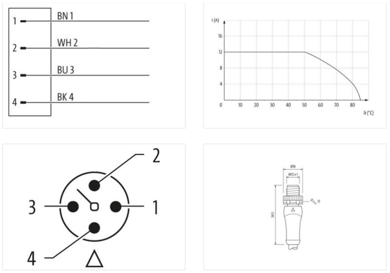 Đầu nối nguồn M12 female T-code có cáp 10m Murrelektronik 7000-P7201-P071000 - detail 2
