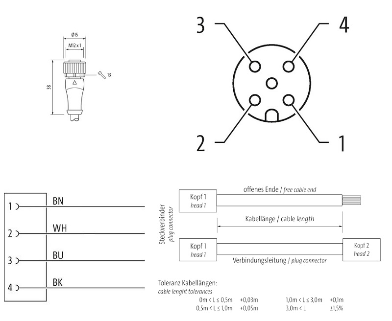 Đầu nối M12 female 4 chân A-code có cáp 6m của Murrelektronik 7000-12221-6340600 - detail