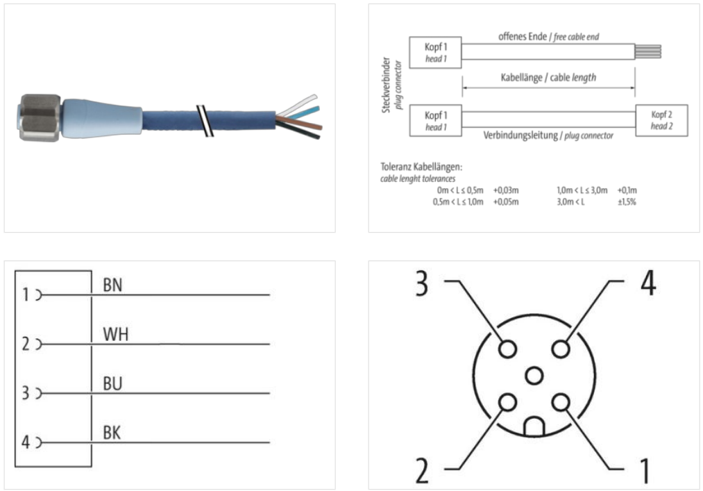 Đầu nối M12 female A-code có cáp 10m cho ngành thực phẩm 7024-12221-3211000 - body 1