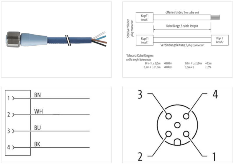 Đầu nối M12 female A-code có cáp 5m cho ngành thực phẩm 7024-12221-3210500 - body 1