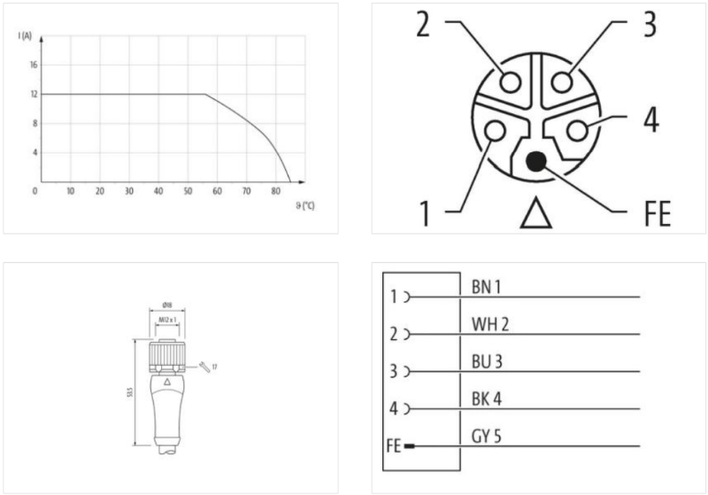 Đầu nối nguồn M12 female 5 chân L-code có cáp 10m của Murrelektronik 7000-P4221-P041000 - detail