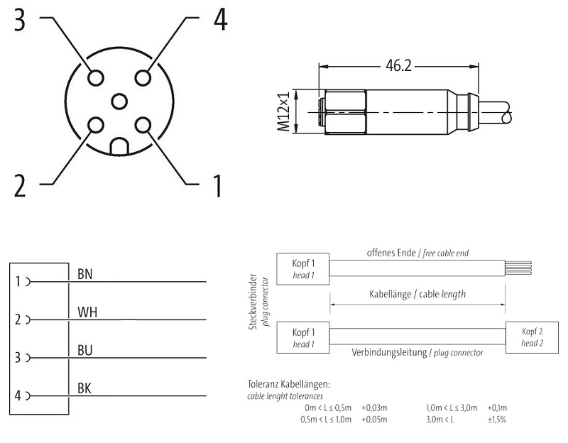 Đầu nối thép không gỉ M12 female A-code dùng cho F&B có cáp 10m của Murrelektronik 7044-12221-3361000 - detail