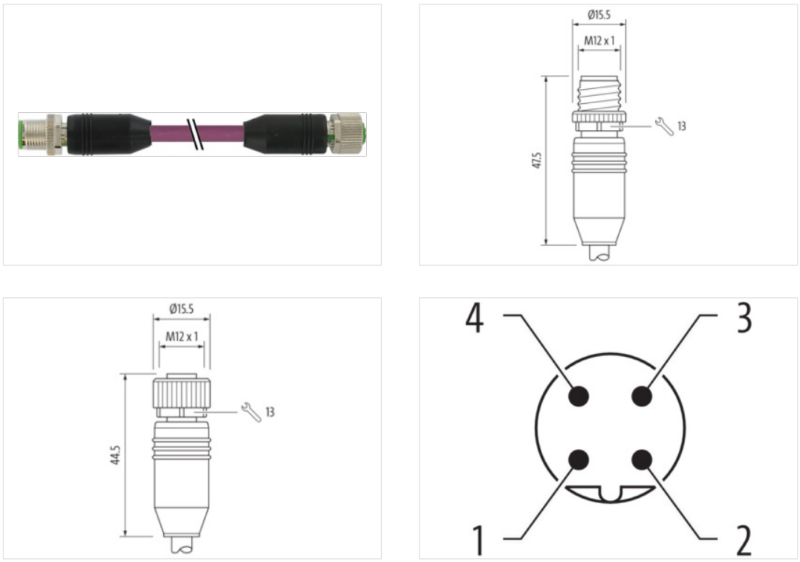 Cáp 0.3m mạng Profibus có đầu nối M12 male-M12-female B-code 7000-44001-8400030 - body1