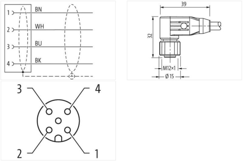 Cáp bọc chống nhiễu 10m có đầu nối M12 female 90° A-code 4 chân 7014-13261-2011000 cho ngành thực phẩm - body