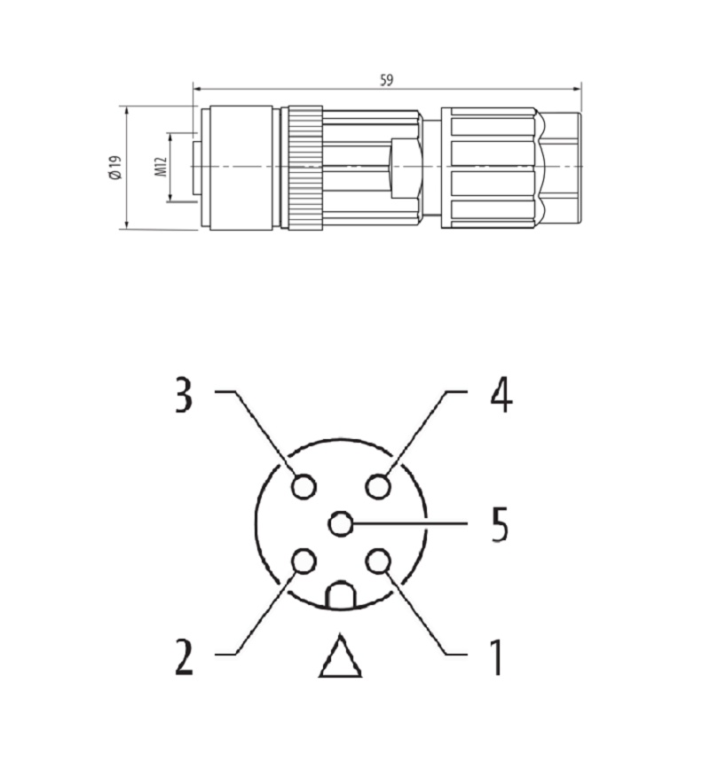Đầu nối tín hiệu M12 female 0° A-code 5 chân 7000-13941-0000000 - DIMENSION
