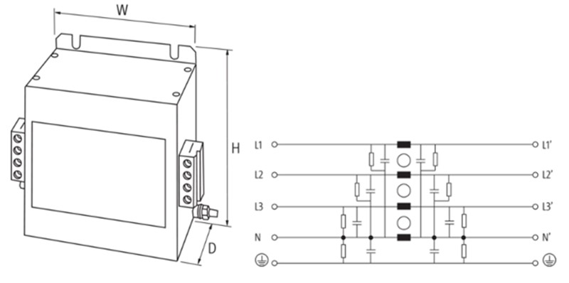 Bộ lọc nhiễu EMC 3 pha 1 tầng 500VAC 36A 10574 - detail