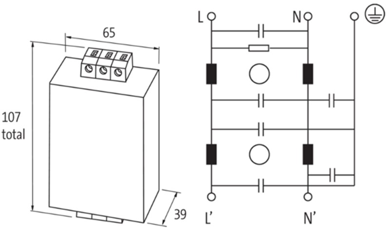 Bô lọc nhiễu điện từ 1 pha 250V 3A đối xứng của Murrelektronik MEF 10462 - detail