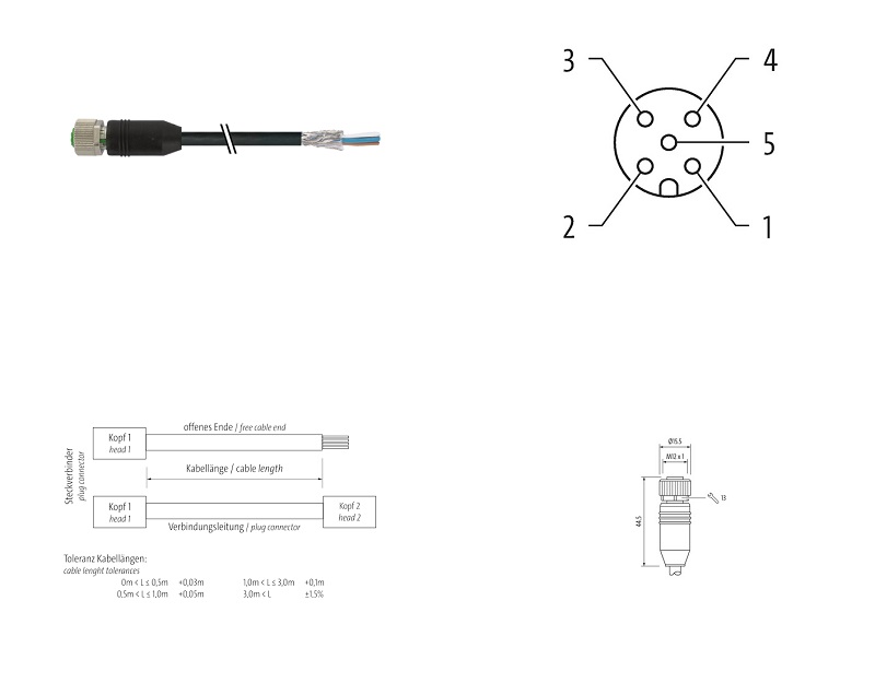 Cáp 10m bọc chống nhiễu có đầu nối M12 female 0° A-code 5 chân 7000-13221-6431000 - DETAIL