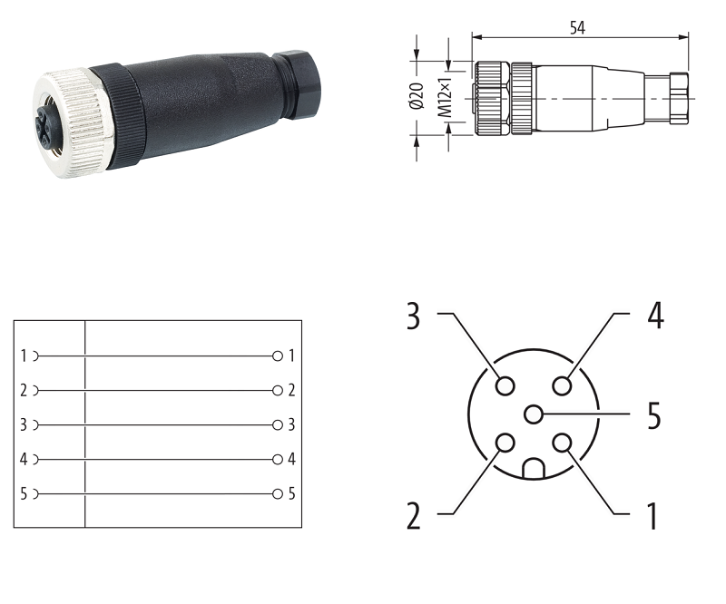 Đầu nối M12 female 0° A-code 5 chân 7000-12961-0000000 - DETAIL
