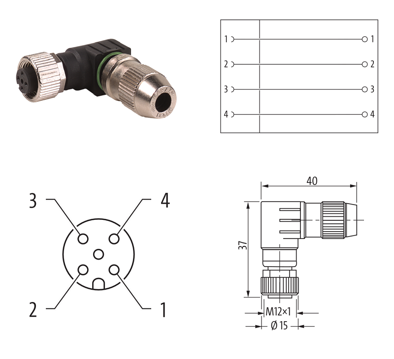 Đầu nối M12 female 90° A-code IDC 4 chân 7000-12681-0000000 - DETAIL