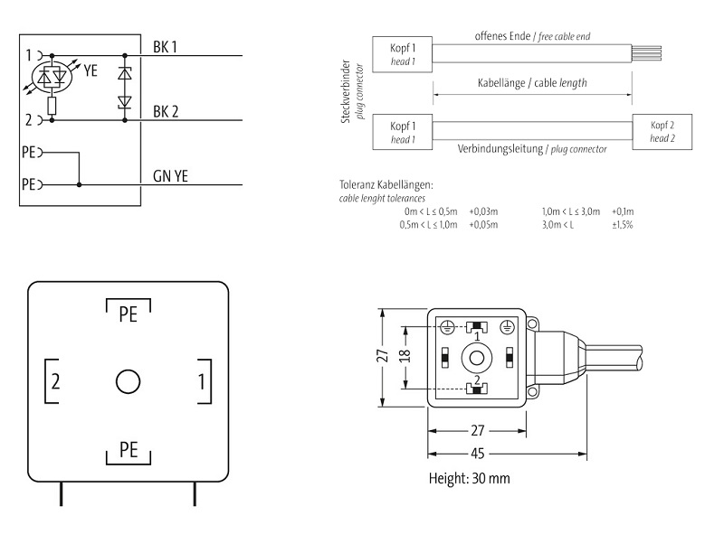Đầu nối van điện từ form A có 10m cáp MSUD 7000-18021-6161000 - DETAIL