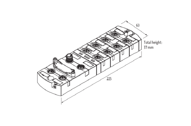 Mô-đun IP67 DIO8 IOL8 mạng Ethernet IP MVK 54611 - DIMENSION