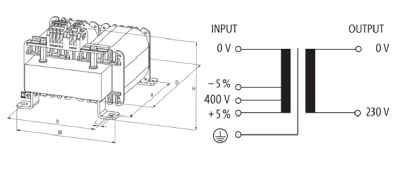 Biến áp cách ly 1 pha 2000VA IN 400VAC+/- 5% OUT 230VAC MET 6686071 - detail 