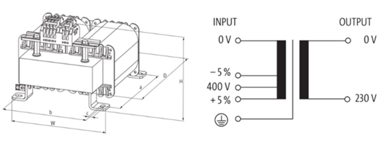 Biến áp cách ly 1 pha 2000VA input 400VAC output 230VAC MET 6686071 detail