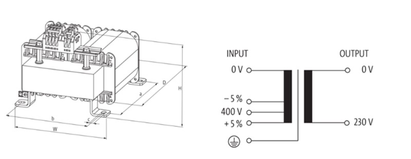 Biến áp cách ly 1 pha 3000VA IN 400VAC+/- 5% OUT 230VAC MET 86091 - detail 