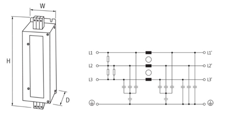 Bộ lọc nhiễu điện từ 3 pha 1 tầng MEF 10533 - detail