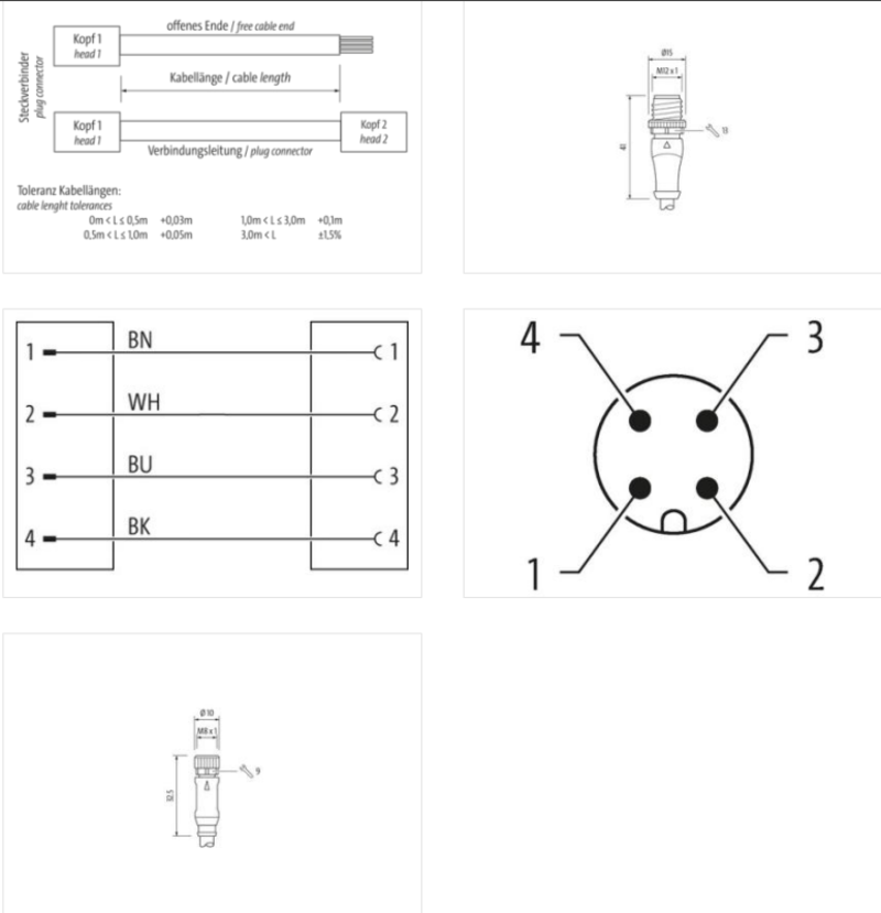Cáp 0.5m 2 đầu nối M12 male 0° / M8 female 0° A-code 4 chân 7000-40581-6310050 - detail2