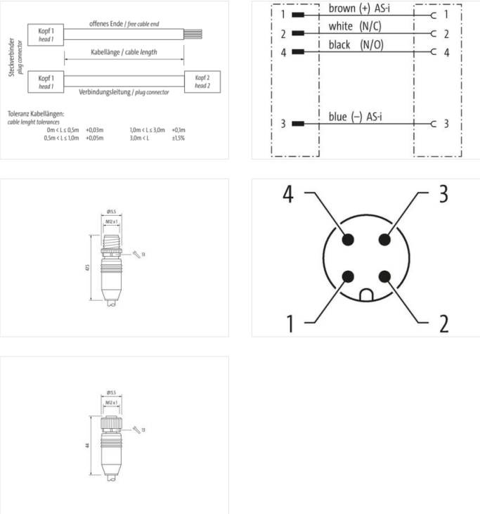 Cáp 0.6m 2 đầu nối M12 male 0° / M12 female 0° A-code 4 chân 7060-40021-8620060 - detail