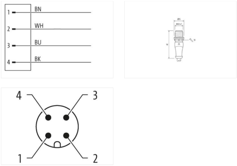 Cáp 0.6m có đầu nối M12 male 0° A-code 4 chân 7000-12021-6340060 - body