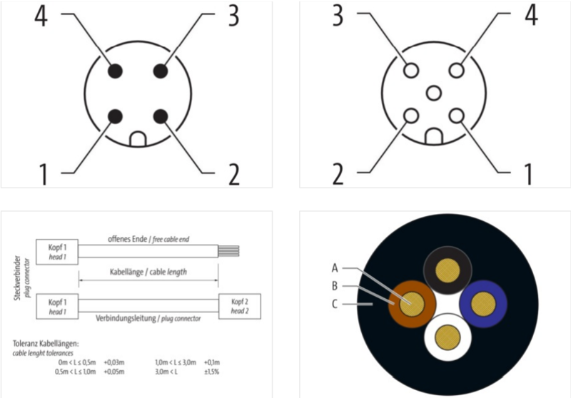 Cáp 1m 2 đầu nối M12 male 0° / M12 female 0° A-code 4 chân 7000-40021-6540100 - detail2