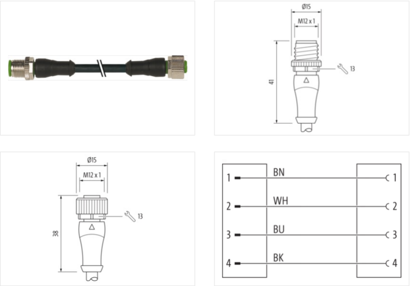 Cáp 1m 2 đầu nối M12 male 0° / M12 female 0° A-code 4 chân 7000-40021-6540100 - detail1