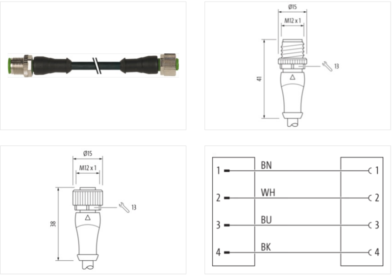 Cáp 5m 2 đầu nối M12 male 0° / M12 female 0° A-code 4 chân 7000-40021-6540500 - detail1