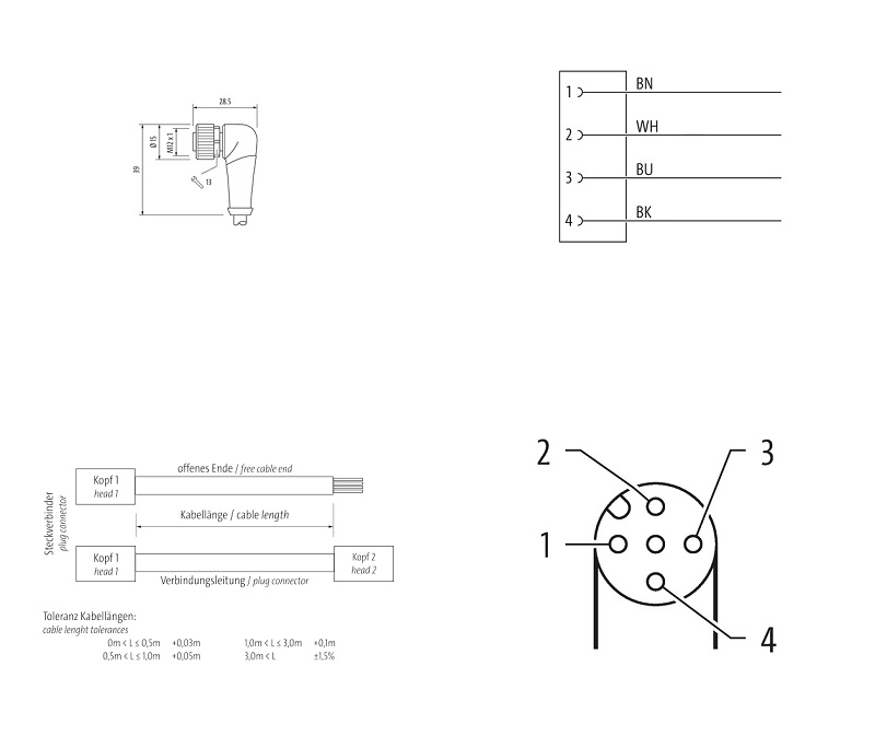 Cáp 5m có đầu nối M12 female 90° A-code 4 chân 7000-12341-6340500 - DETAIL