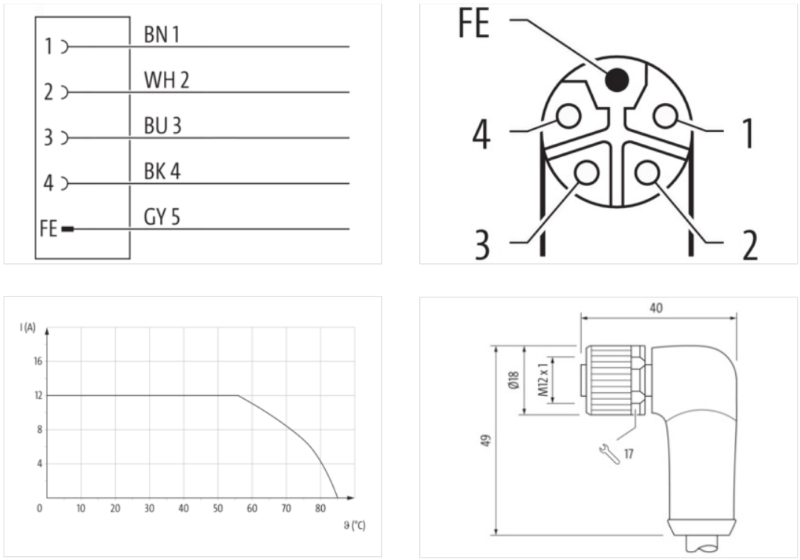 Cáp nguồn 10m có đầu nối M12 female 90° L-code 5 chân 7000-P4231-P041000 - detail1