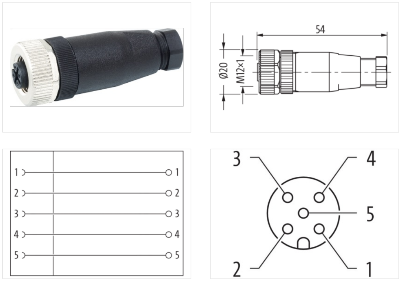Đầu nối M12 female 0° A-code 5 chân 7000-12921-0000000-body