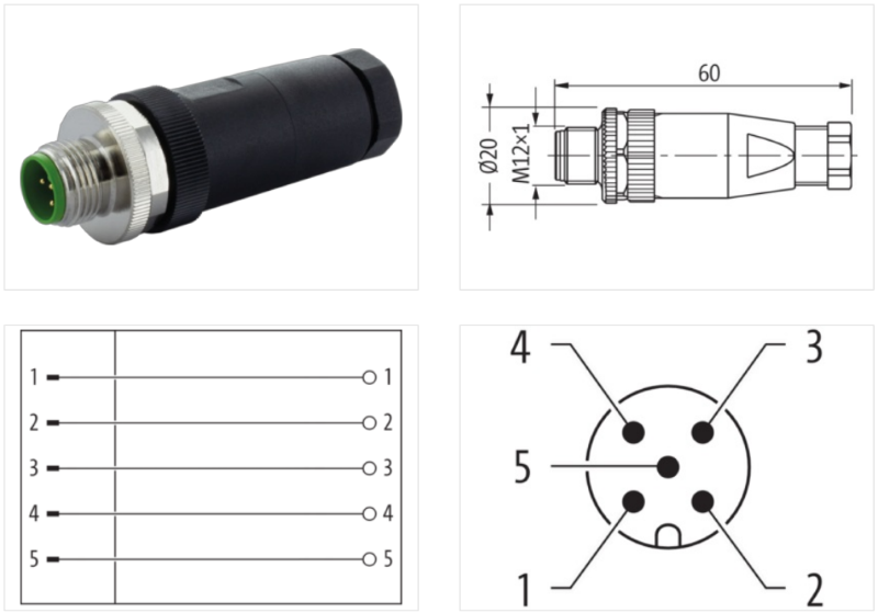 Đầu nối M12 male 0° A-code 5 cực 7000-12762-0000000-body