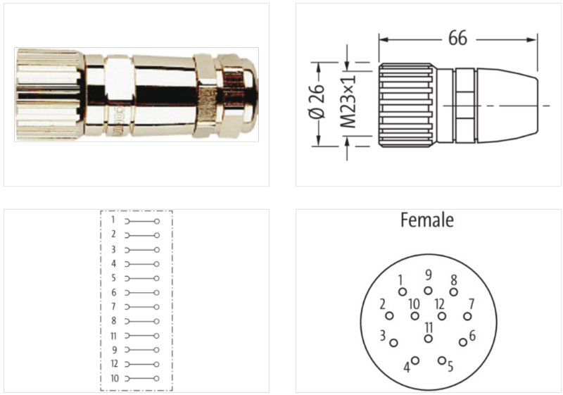 Đầu nối M23 female 12 cực MSCON-A 7000-23061-0000000 - body