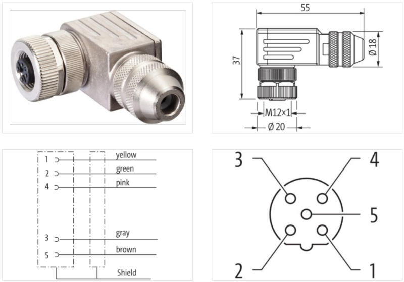 Đầu nối Profibus M12 female 90° B-code chống nhiễu 7000-14031-0000000 - body