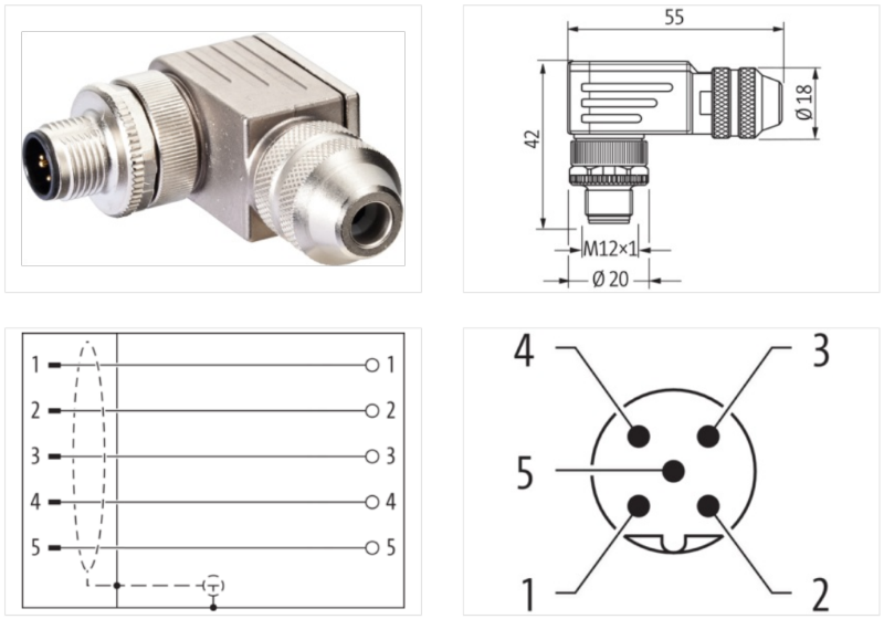 Đầu nối Profibus M12 male 90° B-code chống nhiễu 7000-14011-0000000 - body