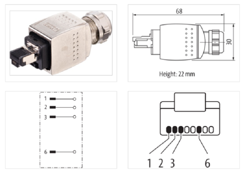 Đầu nối Push Pull RJ45 male 0° IDC 7000-74041-0000000 - DETAIL