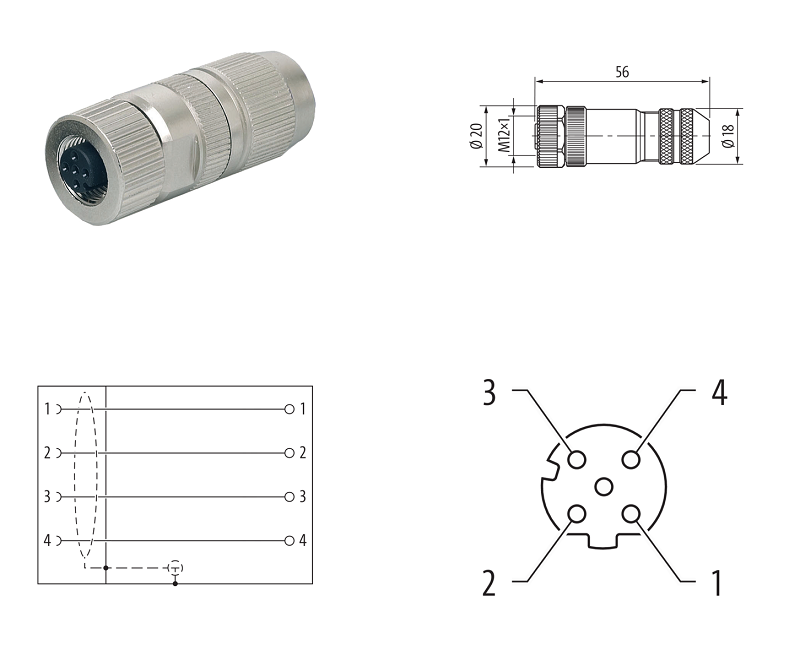 Đầu nối cáp mạng Ethernet M12 female 0° D-code 7000-14621-0000000 - DETAIL