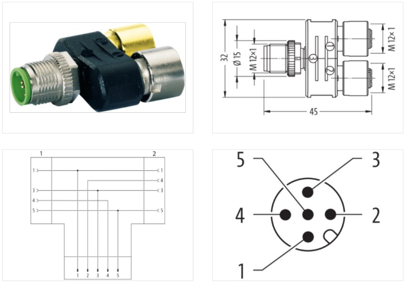 Đầu nối chia tín hiệu kiểu T M12 male - 2x M12 female A-code 7000-41131-0000000 - detail1