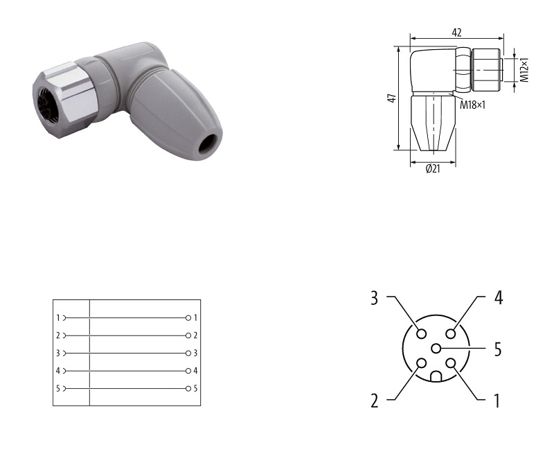 Đầu nối cho ngành thực phẩm M12 female 90° A-code 5 chân 7024-13001-0000000 - DETAIL