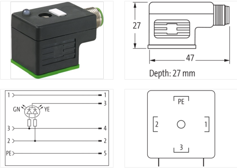 Đầu nối chuyển đổi M12 male - van điện từ form A MSUD 7000-41441-0000000-detail