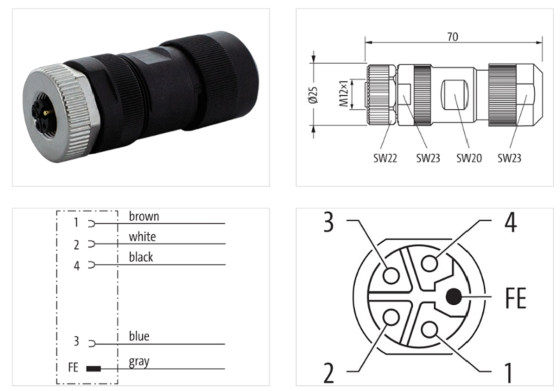 Đầu nối nguồn M12 female 0° L-code 7000-P4611-0000000 - DETAIL