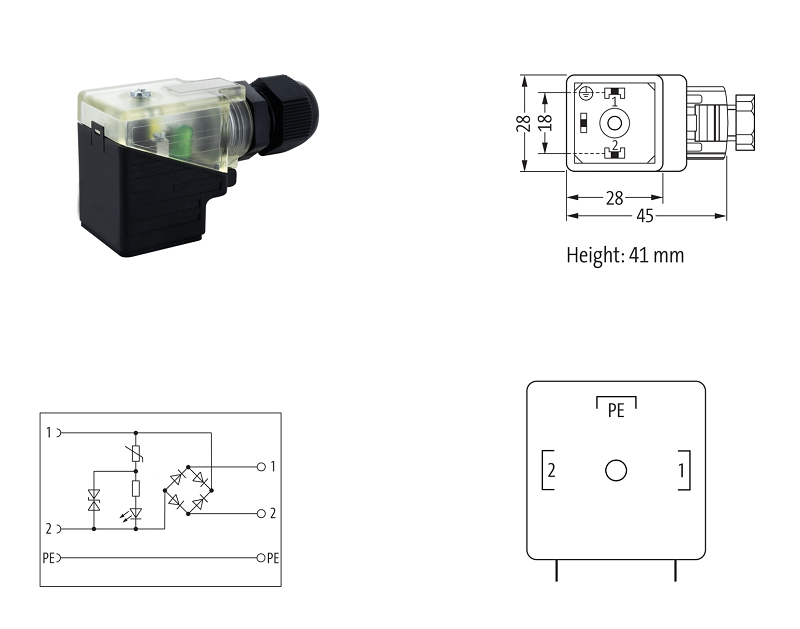 Đầu nối van điện từ SVS form A có LED 7000-29521-0000000 - DETAIL
