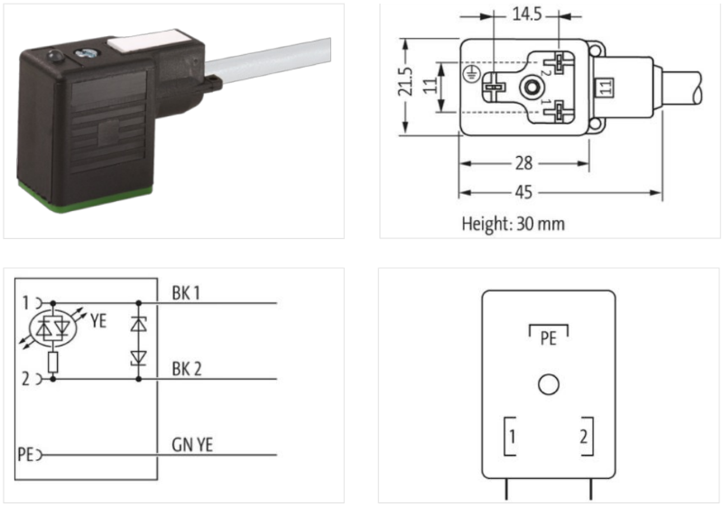 Đầu nối van điện từ form BI có cáp 5m MSUD 7000-11081-2260500-body