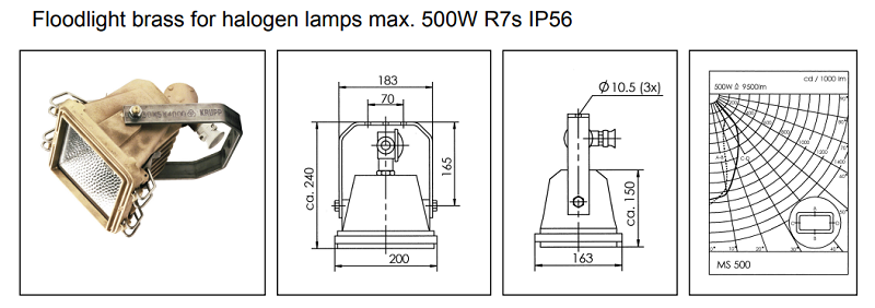 Đèn pha halogen 500W 230VAC IP56 10014281 cùa Wiska - body