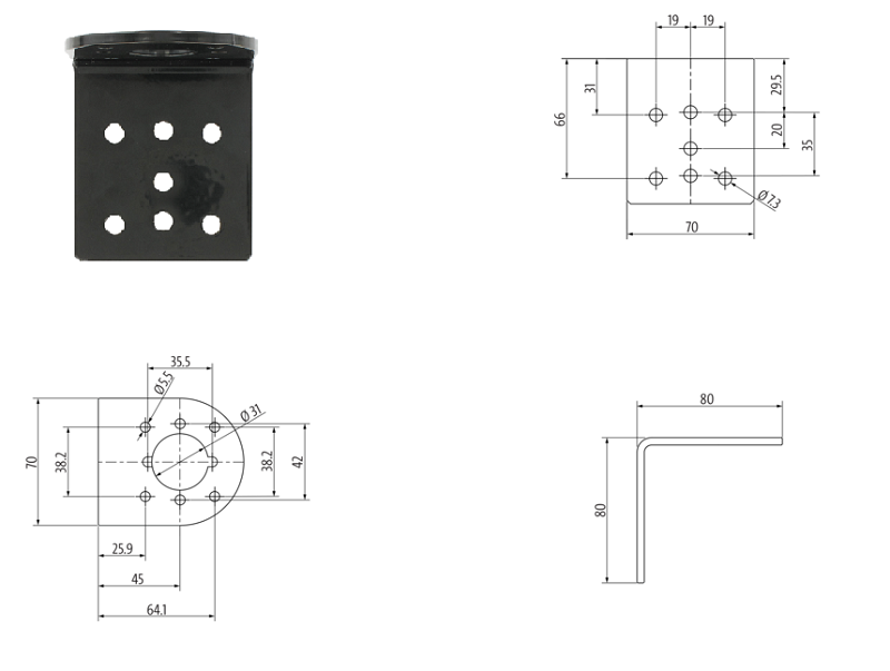 Giá đỡ chân đế kiểu lắp tường cho đèn tháp MODLIGHT70 4000-75070-0000904 - DIMENSION