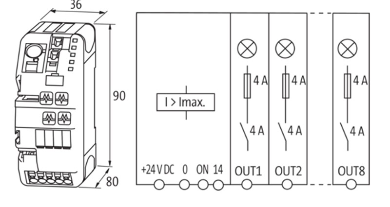 Bộ bảo vệ nguồn DC 4 kênh 24V 4A fix MICO 9000-41064-0400000 - detail