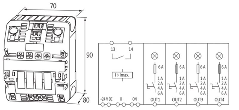 Bộ bảo vệ nguồn DC 4 kênh 24V 6A MICO 9000-41034-0100600 detail 